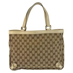 Gucci Beige Gold GG Canvas Leather Tote